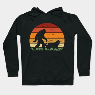 Bigfoot Walking Border Collie Dog Vintage Sunset Hiking Dog Hoodie